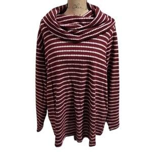 Fred David Super Soft Comfy Striped Burgundy and White‎ Cowl Neck Shirt Plus 3X